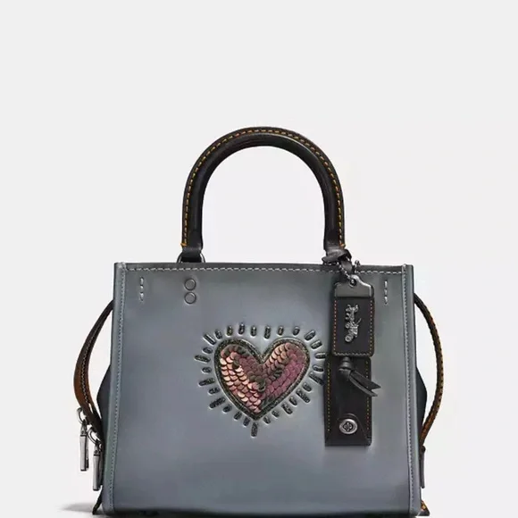 Coach Gray Heart Keith hating rogue bag 25 Embellished Women's Bag - Picture 1 of 16